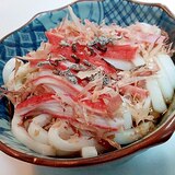 かにかまと塩昆布とかつお節の冷やし饂飩